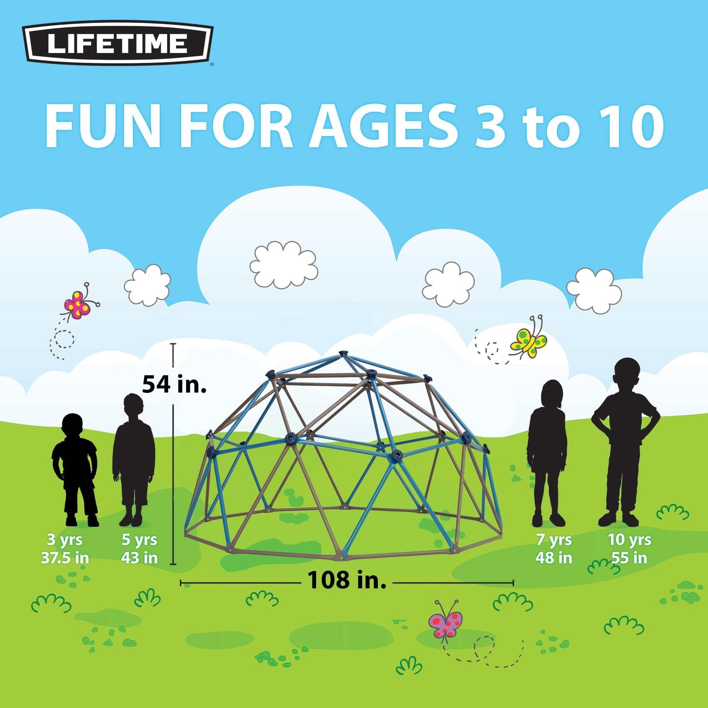 Lifetime 90939 Geometric Dome Climber Jungle Gym, 4.5' High x 9' Wide, Blue & Brown