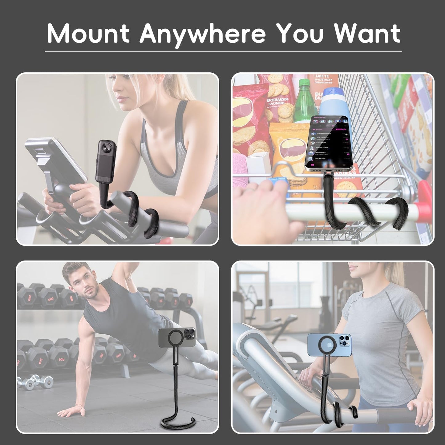 YUNJITONN 20 Inch 1/4 Magnetic Flexible Phone Mount Holder for iPhone and Action Camera, Long Arm Bendable Selfie Stick