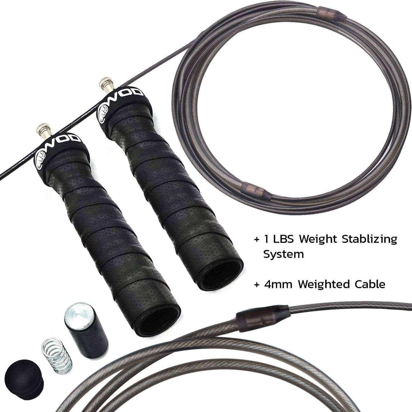 WOD Nation Weighted Jump Rope with Removable Weights & Adjustable Handles - Dual PVC Cables for Speed Training Equipment - Boxing & Cardio Resistance Training - Black, PVC