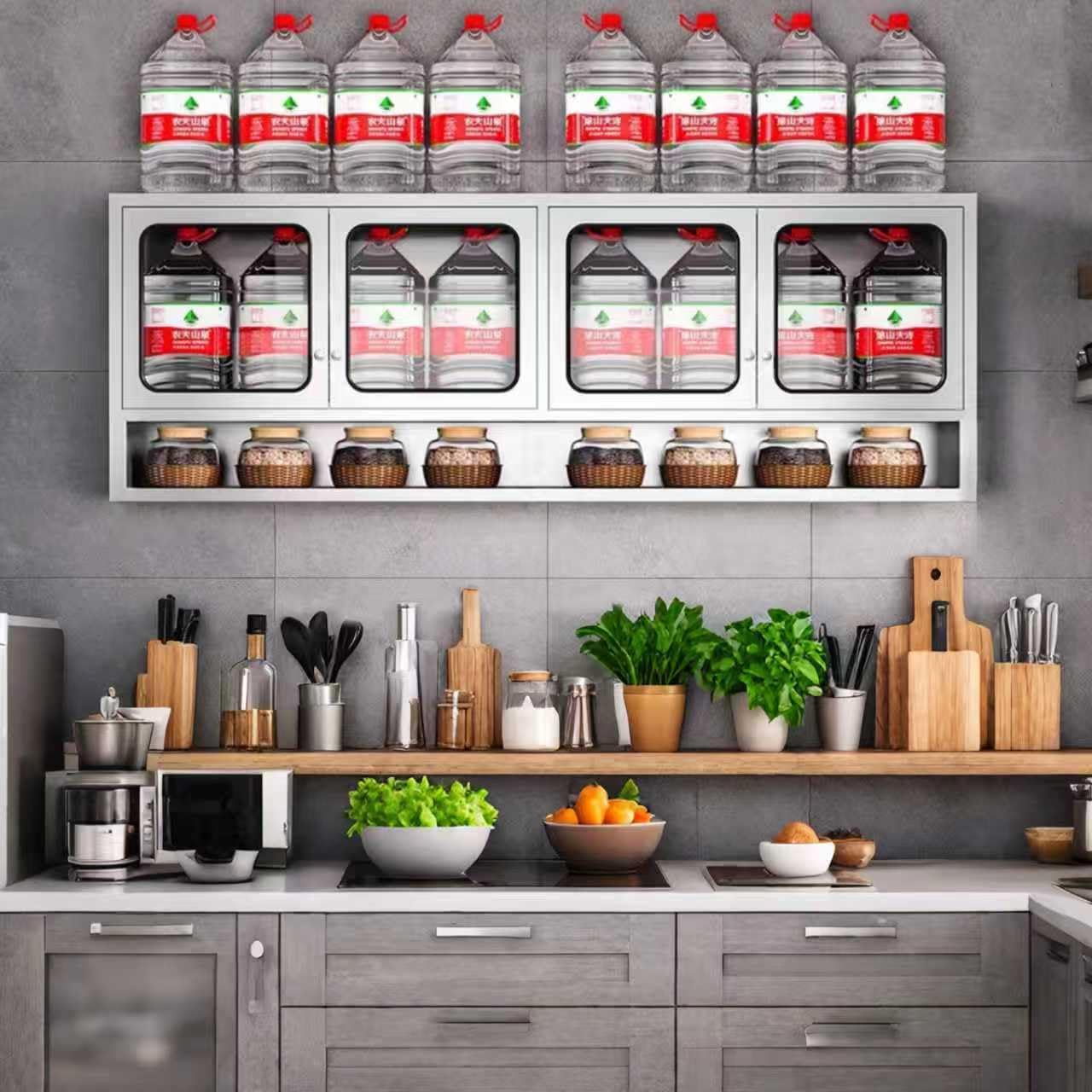 ZZV Kitchen Wall Cabinet, Stainless Steel Wall Mounted Cabinet with Adjustable Shelves, Industrial Wall Storage Cabinet for Garage, Warehouse, No Assembly Required, 11.82D x 70.87W x 27.56H in