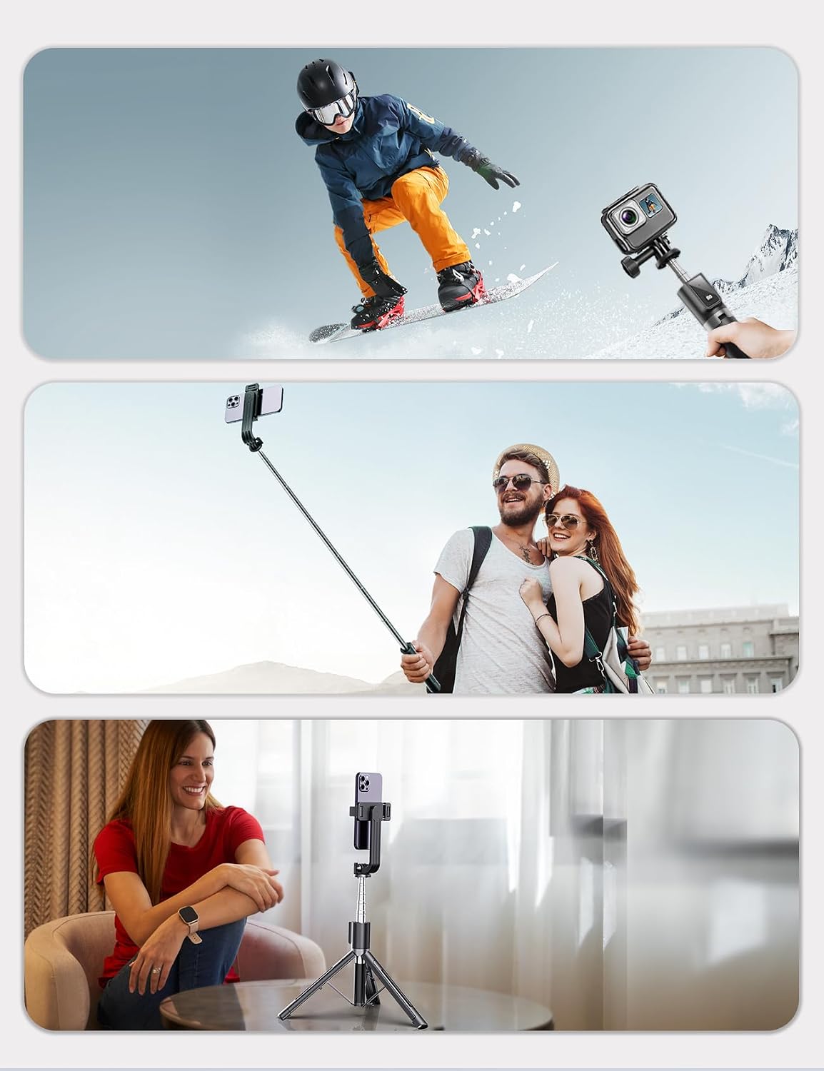 ANXRE 50" Selfie Stick Tripod with Fill Light and Stable Base, Extendable Phone Tripod with Detachable Wireless Remote