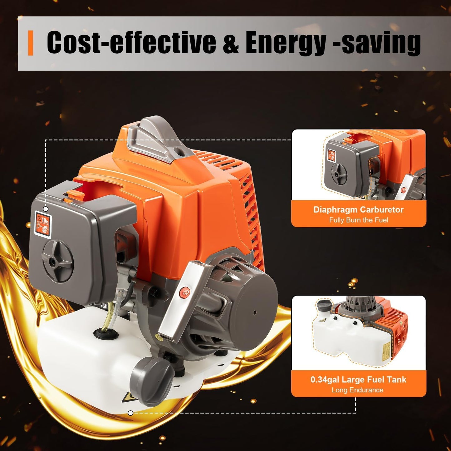 63CC 2 Stroke Post Hole Digger 3HP Gas Powered Earth Auger Borer Ground Drill Gasoline Earth Auger Wheelbarrow with 11" Bit, for Fence Ground Drill Garden Tree Planting (Orange)-[Arrives in two boxes]
