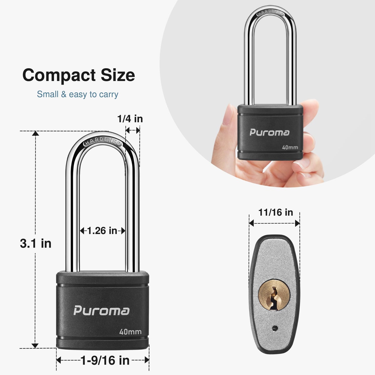 Puroma 2 Pack Keyed Padlock with 3 Keys, 2.5 Inch Locker Lock 40mm Heavy-Duty Locks for Gate Fence Hasp Cabinet Toolbox School Gym Locker (Black)