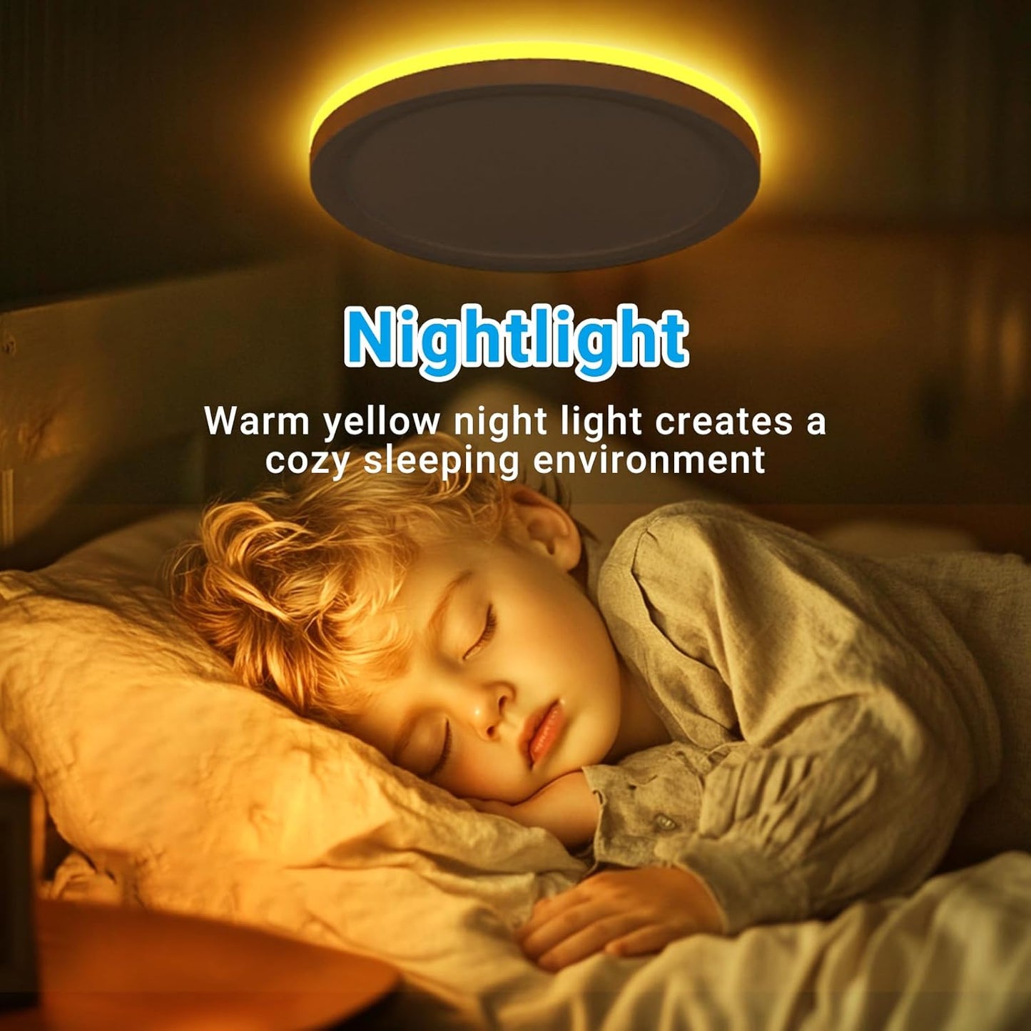 Skiennix 19-Inch LED Flush Mount Ceiling Light - 36W, 3960LM, Night Light Feature | Large Round White Fixture for Bedroom, Bathroom, Kitchen