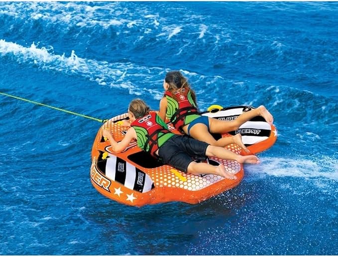 WOW Sports - Glider Inflatable Towable Tube w/ Flex Seating - 1 - 2 Riders - Perfect For Kids & Adults - Soft Top Deck Tube - Boating Accessory