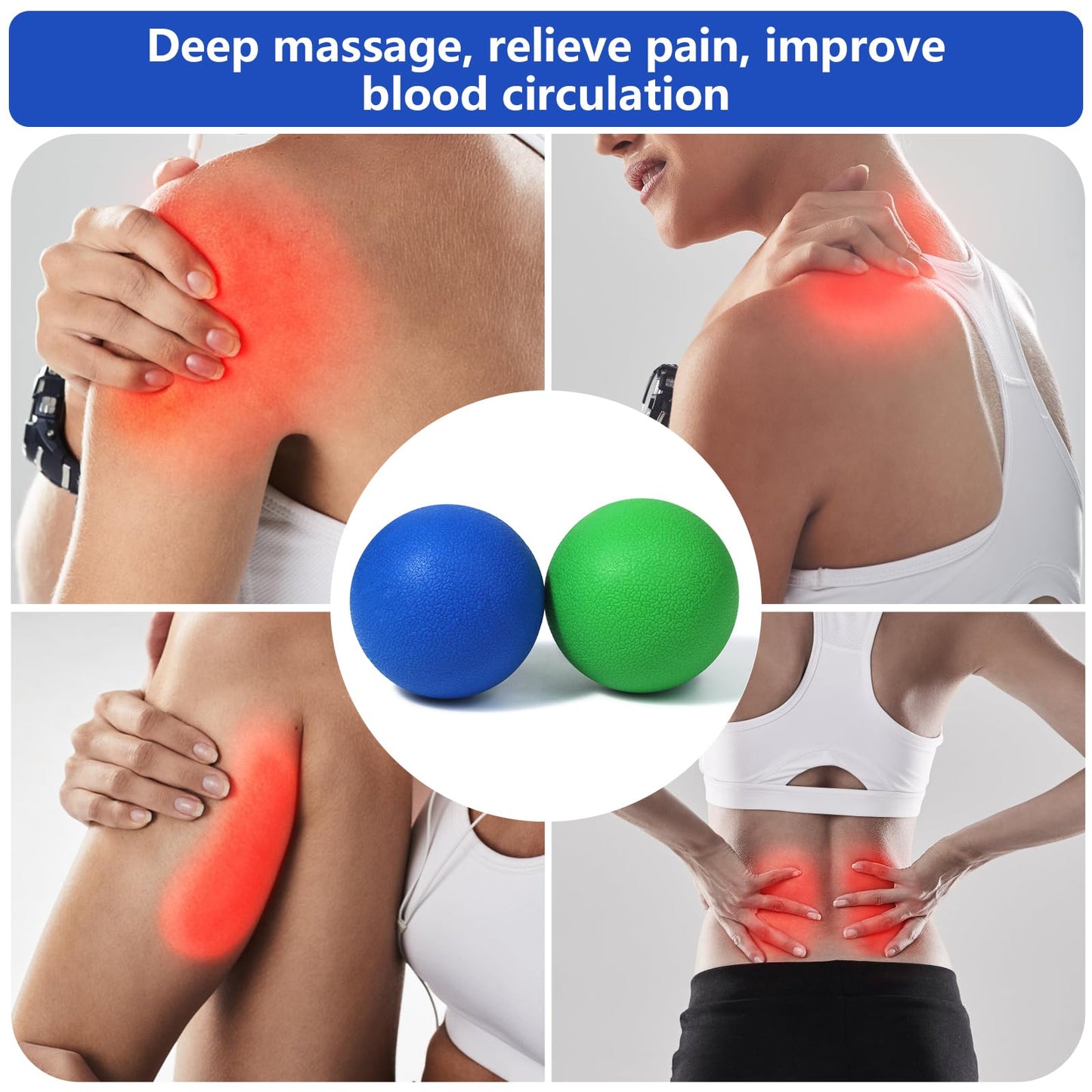 2-Pack Firm Lacrosse Massage Balls- for Deep Tissue, Trigger Point & Myofascial Release Therapy, Relieve Muscle Knots (Green&Blue)
