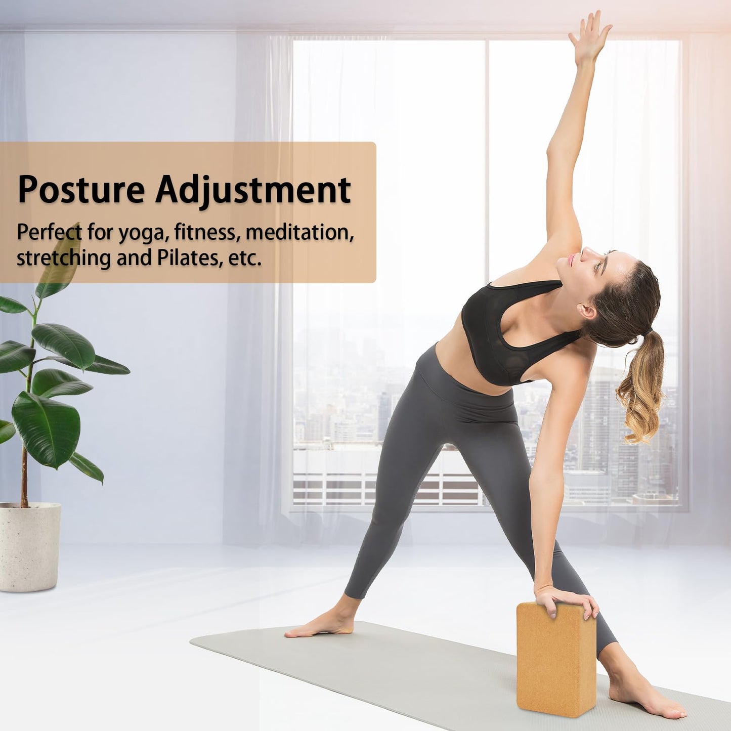 Hatha Yoga Cork Yoga Block, Natural Cork from Portuguese, Premium Brick 9"x6"x4", Eco-Friendly Yoga Accessories for Yoga, Pilates & Stretching