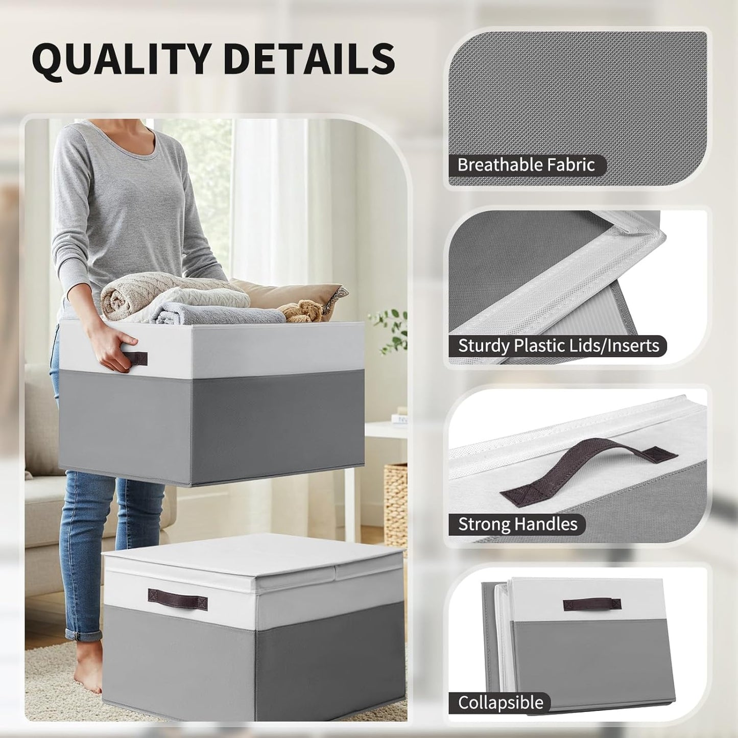 Skiennix Extra Large Blanket Storage Baskets - 2 Pack with Lids | 22”x16”x12” Closet Organizers for Clothes & Towels