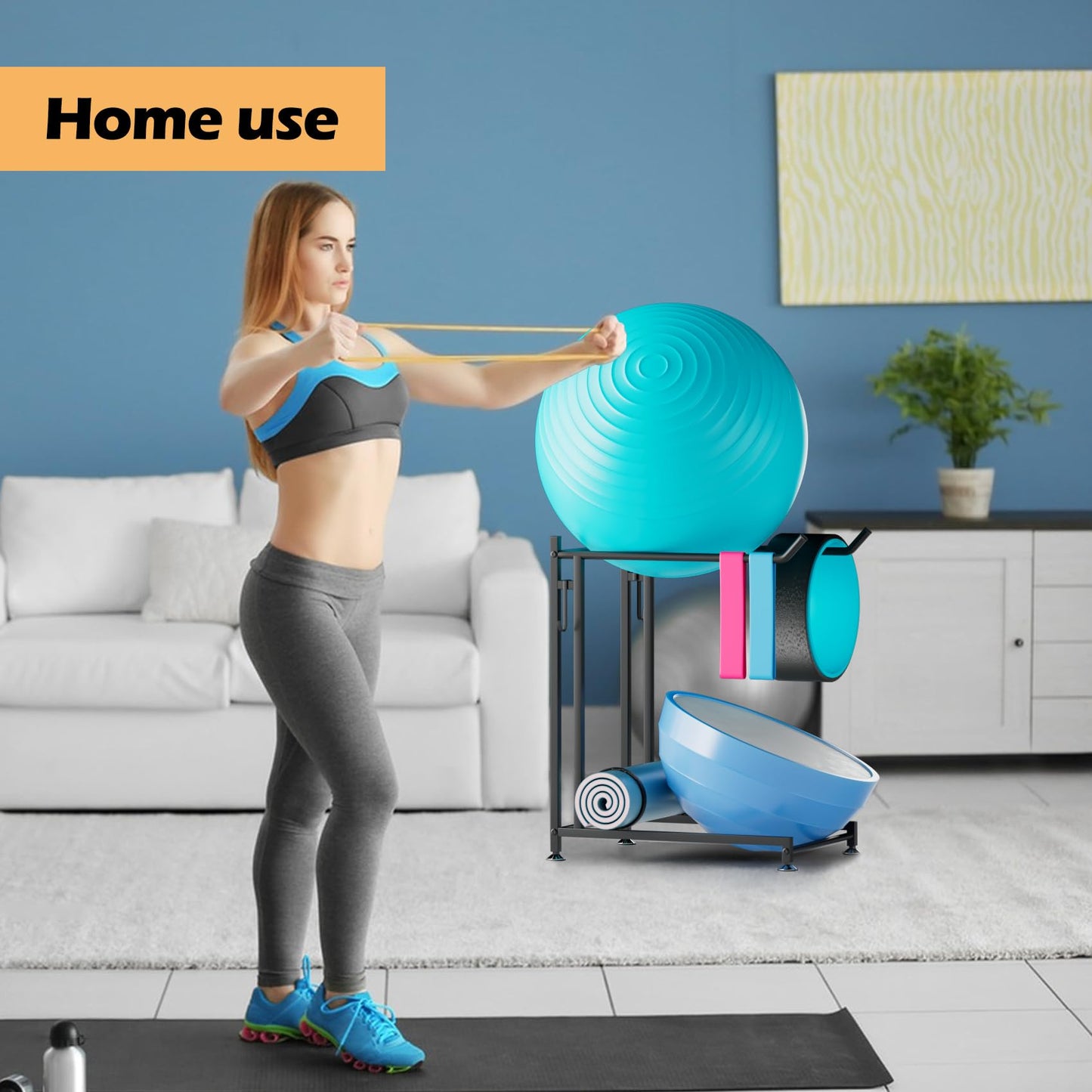 Lhysn Exercise Ball Holder - Medicine Ball Rack for 85cm Yoga Ball Yoga Mat Storage, Garage Stability Ball Organizer Stand for Home Gym