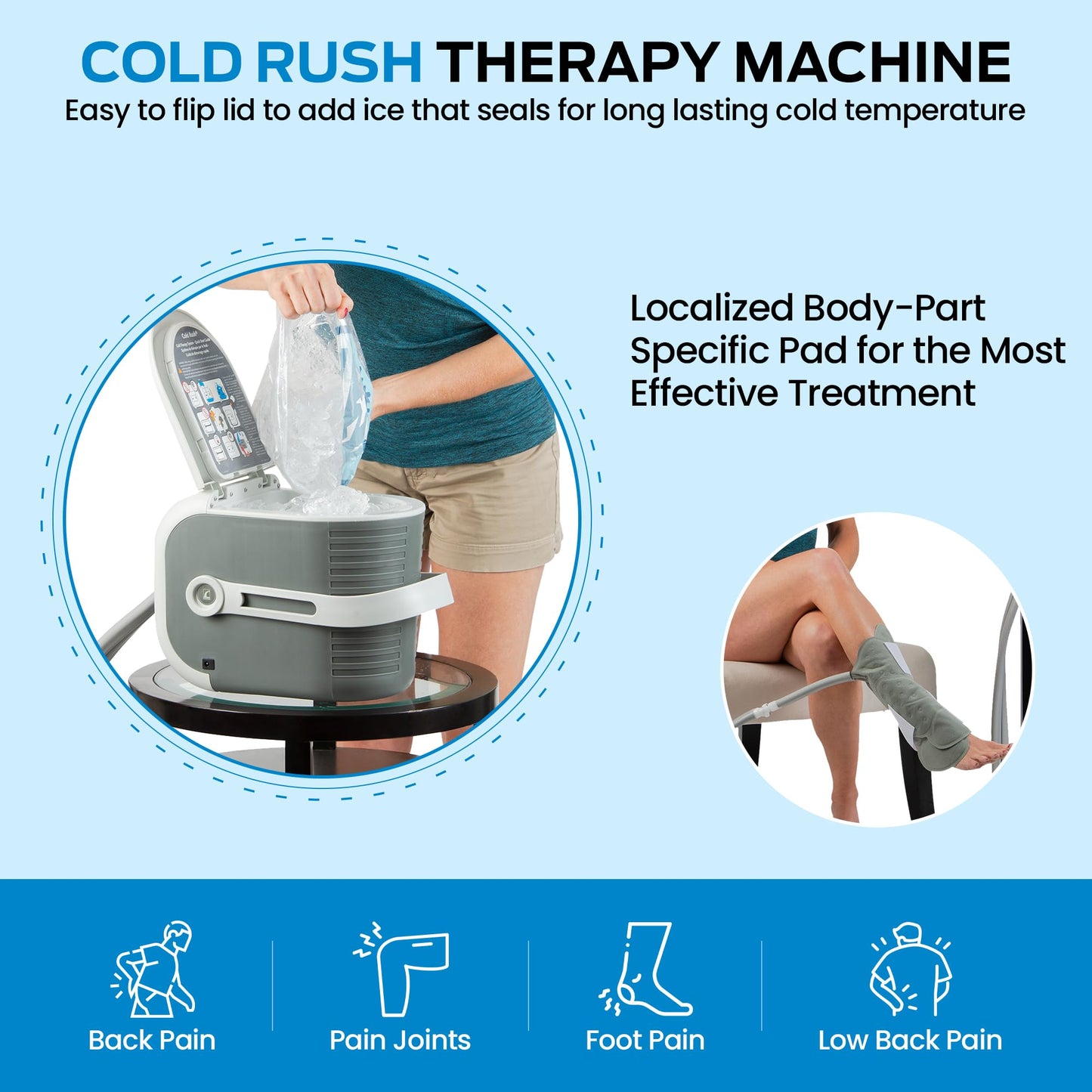 Cold Rush Therapy Ice Machine - Cryotherapy System for Pain Relief & Cold Compression - Post-Surgery & Injury Recovery - with Interchangeable Replacement Cryo Cuff Pads (with Ankle Pad)