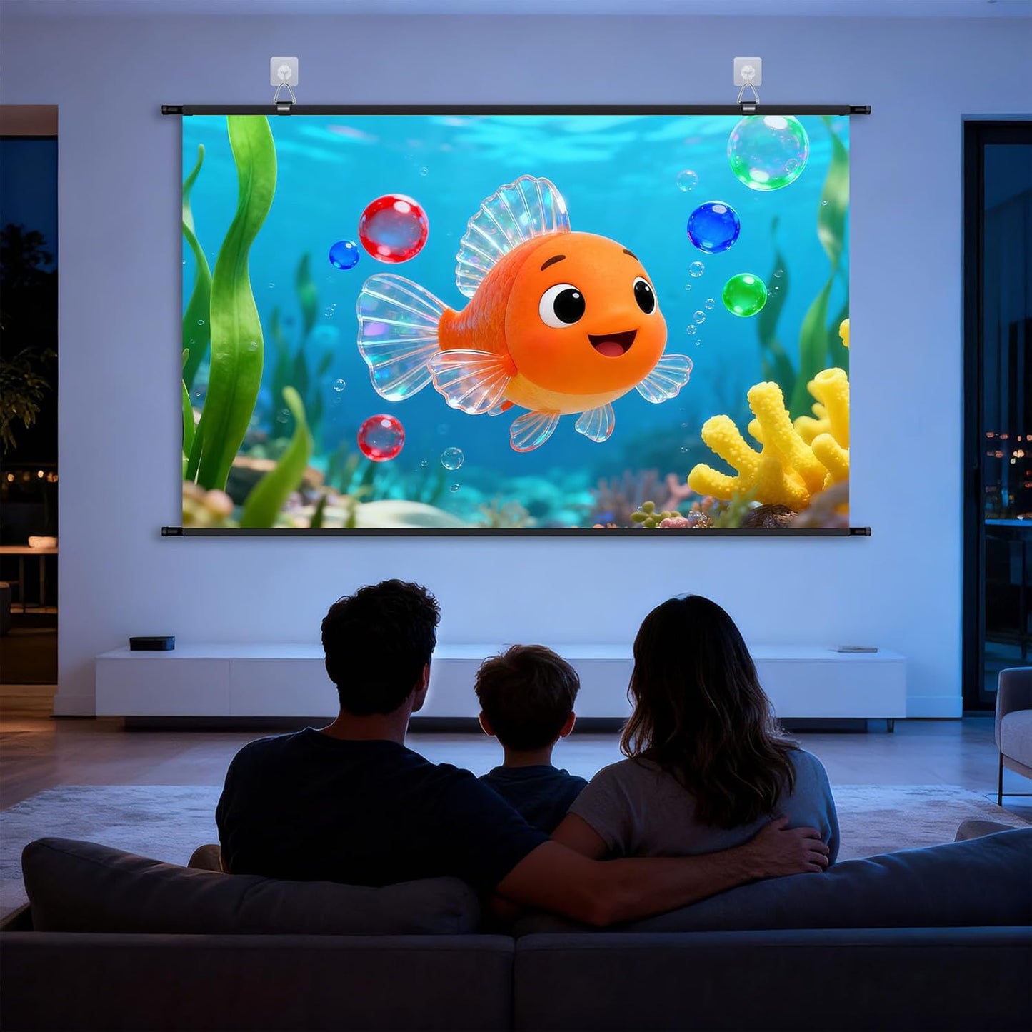 XIAOHUI 110 inch 3 4K 16:9 Projector Screen, Portable Movie Projector Screen for Outdoor Indoor with pcs Adhesive Hook