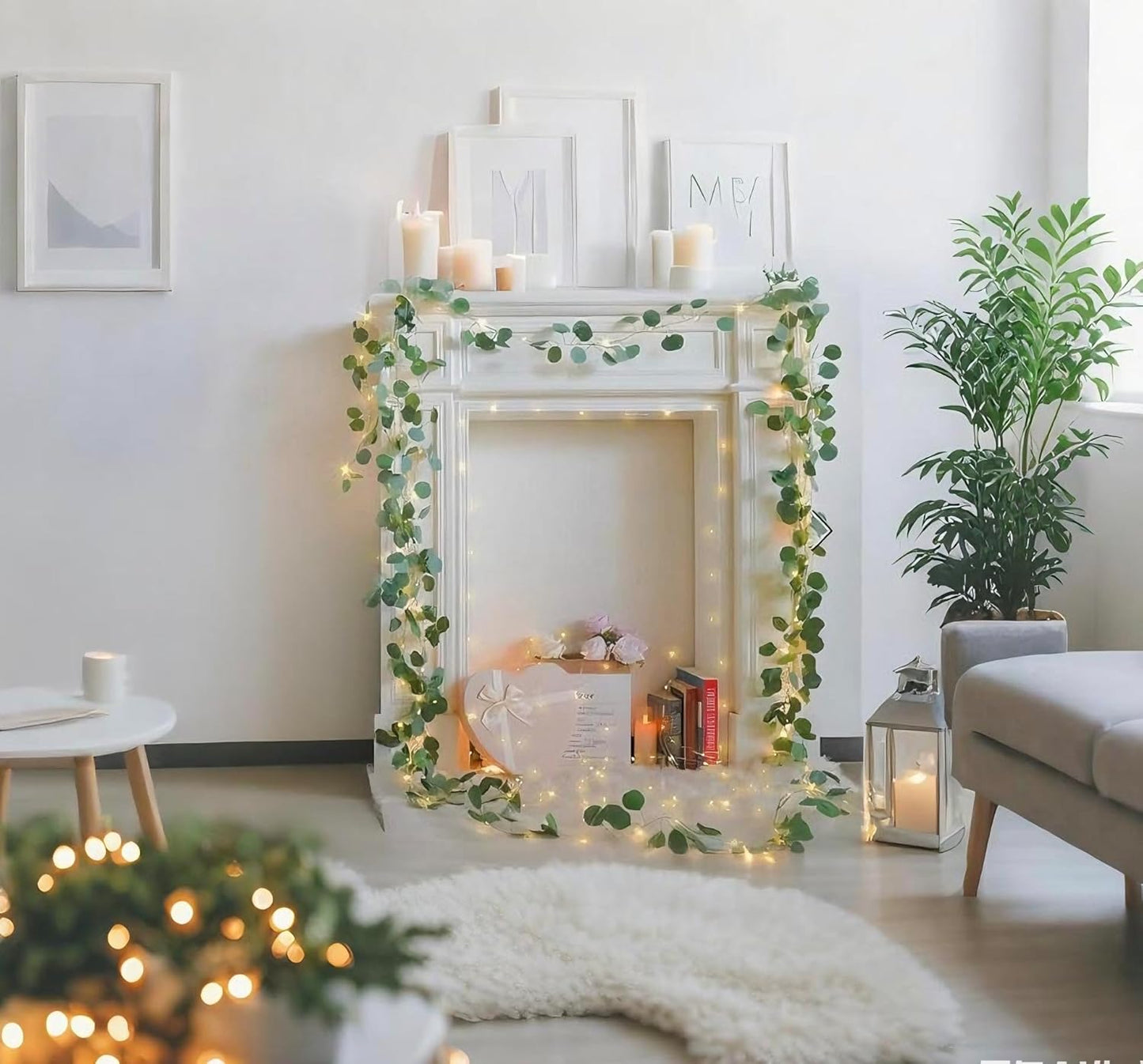 Skiennix Artificial Eucalyptus Leaves String Lights - 20 LED Warm White Fairy Lights | 6.6Ft Greenery Garland for Wedding Decor