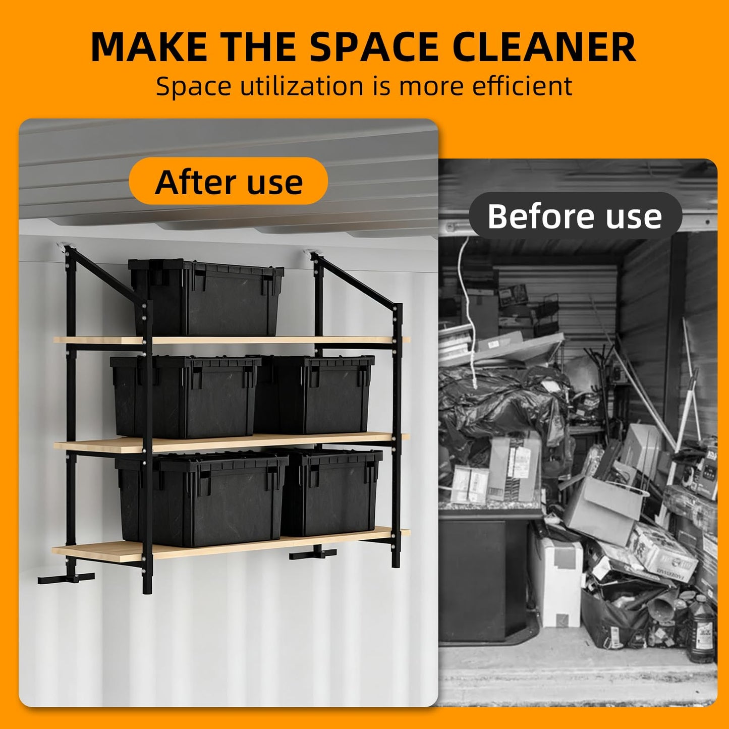 Shipping Container Shelf Brackets 2 Pack, 58" H x 23" W Bracket Adjustable Heavy Duty Steel Cargo Shipping Container Shelves, 3-Tier Power Coated Shipping Container for Organization, Black