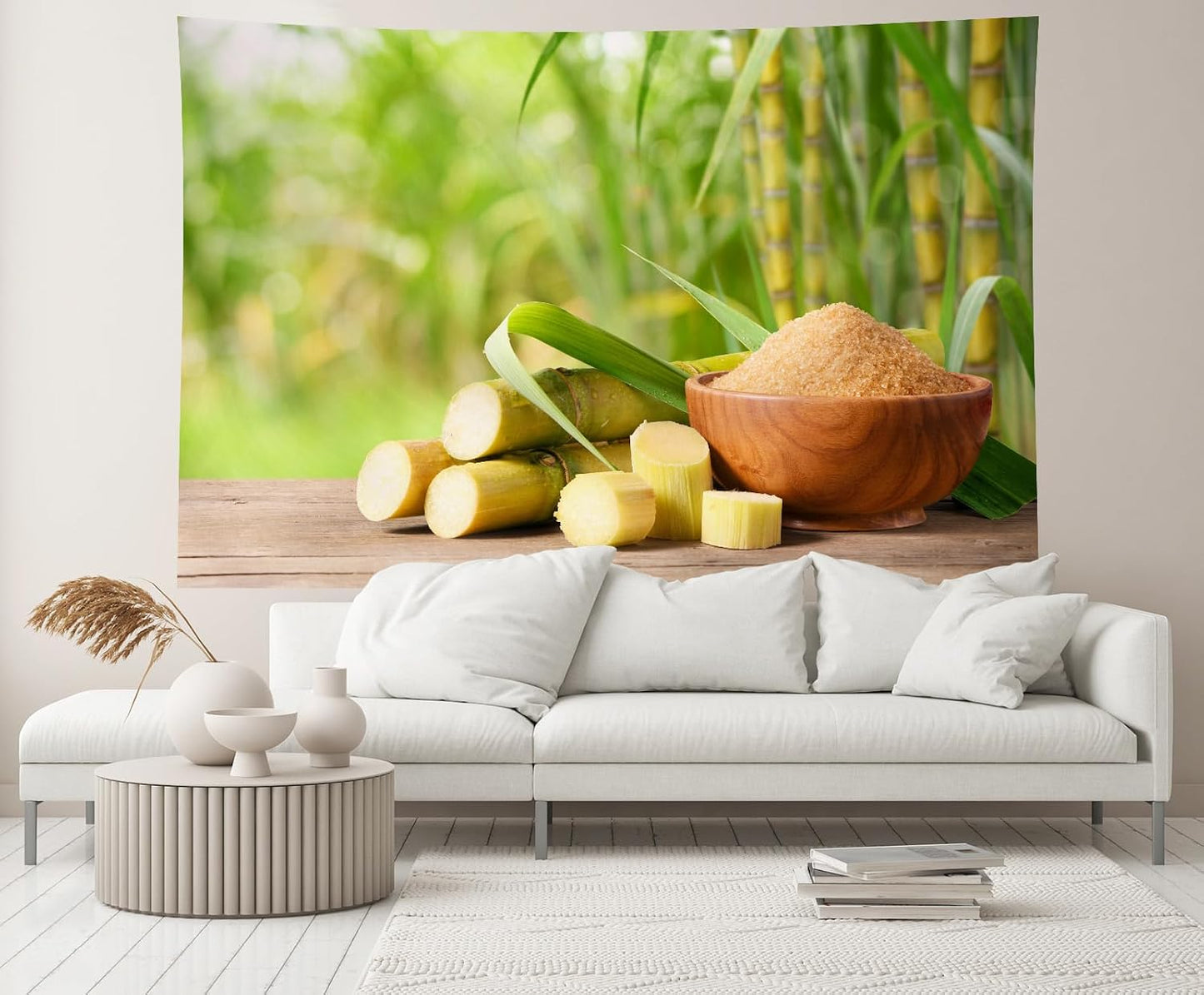 CHNYWORK 10ftx8ft Fresh Sugar Cane Backdrop Brown Sugar with Fresh Sugar Cane on Wooden Table with Sugar Cane
