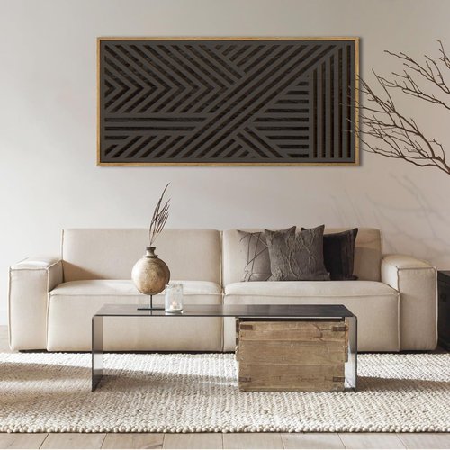 IARTTOP Extra Large Black Wood Wall Art - Framed Geometric Abstract Decor 20x40 Inch for Modern Spaces