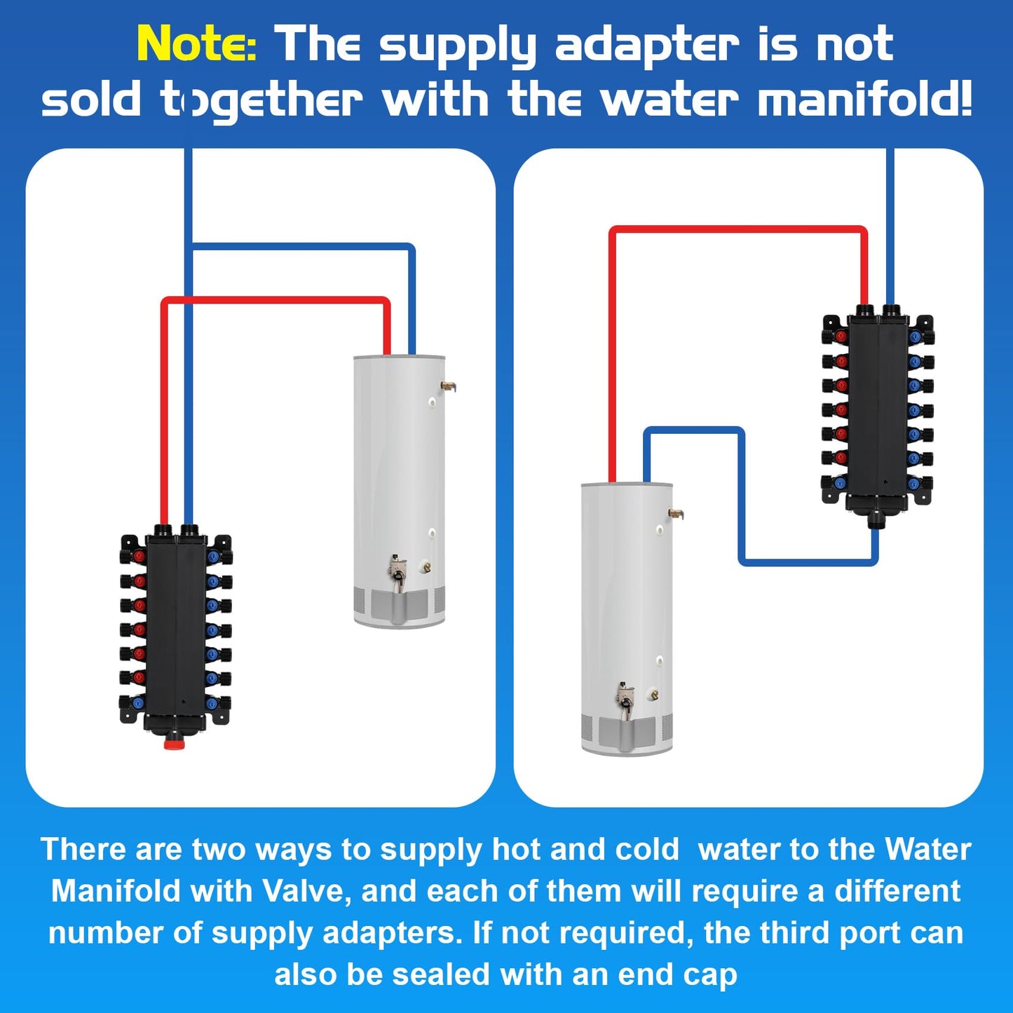 50243 Pex Manifold Compatible with Viega Manabloc, Homerun Distribution Pex Manifold with Valves, 1/2-Inch Zero Lead Poly Alloy PEX Crimp With 24 Ports Adapters(15 Cold, 9 Hot),Suitable for crimping.