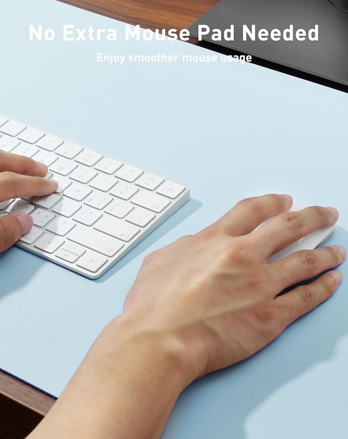 Aothia Faux Leather Desk Mat - Large Mouse Pad, Non-Slip PU Leather Blotter, Waterproof Writing Surface for Office and Home (Baby Blue, 40" x 24")