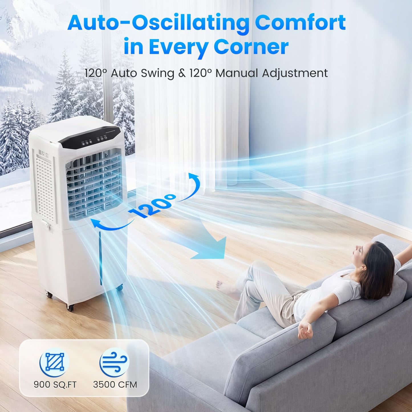 Auertech Evaporative Air Cooler, 16 Gal Detachable Water Tank Swamp Cooler with 6 Ice Packs, Portable Room Cooling Fan, Windowless Air Conditioners for Workshop Garage Patio Indoor Outoor