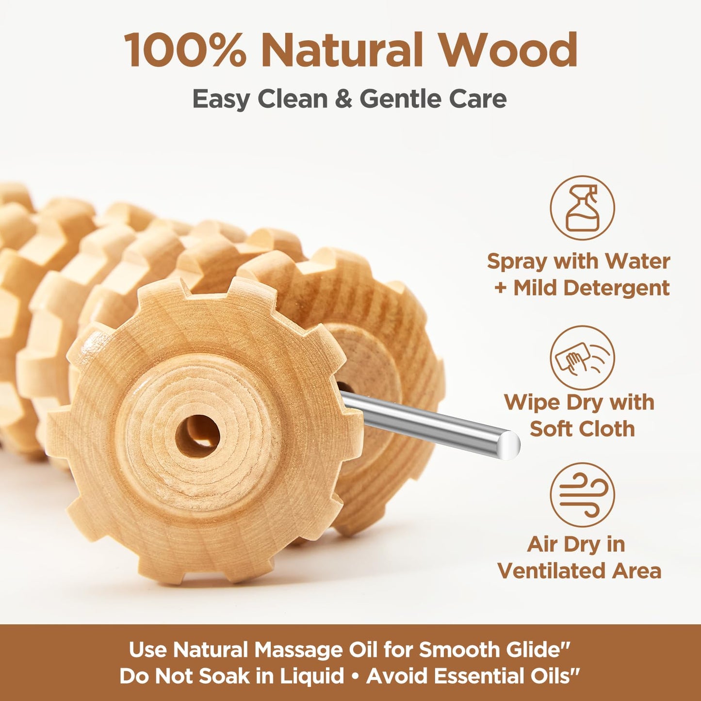 MZDXJ Wooden Cellulite Massage Roller for Legs and Thighs - Handheld Fascia Blaster Tool for Muscle Relief, Lymphatic Drainage & Body Sculpting - Anti Cellulite Massager for Women and Men (9 Wheel)