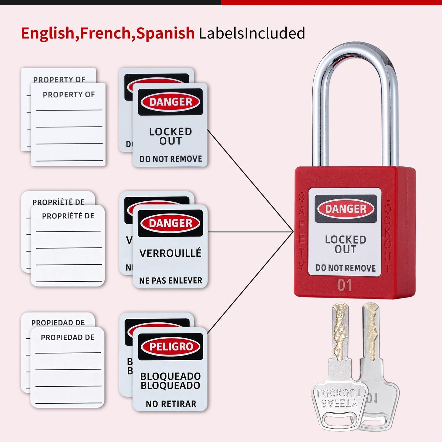 Lock Out Tag Out Locks and Keys, 10 Lockout Tagout Keyed Different Safe Pad Locks, OSHA Compliant Loto Locks for Lock Out Tag Out Stations (5, Red)