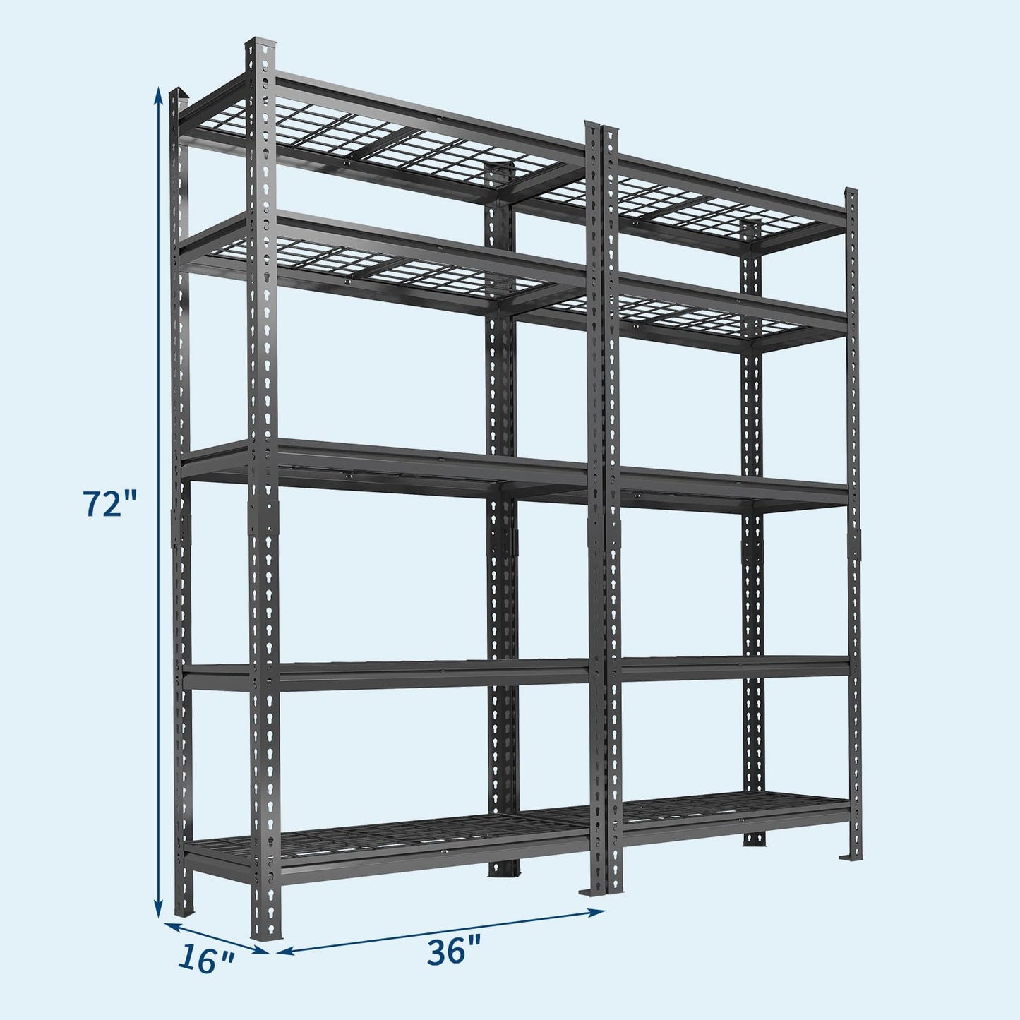 2 Pack Adjustable Garage Storage Rack, 2200 LBS Heavy Duty Garage Shelving, 5 Tier Metal Utility Shelf, Industrial Shelving for Garages, Kitchen, Pantry, Warehouse, Basement, 36" w × 16" d × 72" h