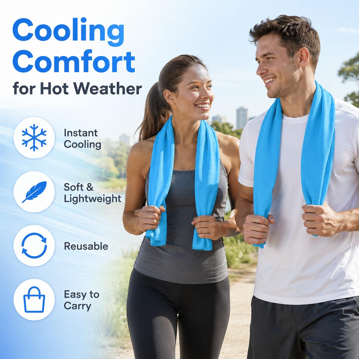 Cooling Towels 43.3" x 15.7" - Ice Towel, Sweat Towel, Cooling Towels for Neck & Face & Cooling Neck Wraps for Summer Heat - Neck Cooler for Quick Cool Down for Gym, Running, Golf, Yoga & Sports