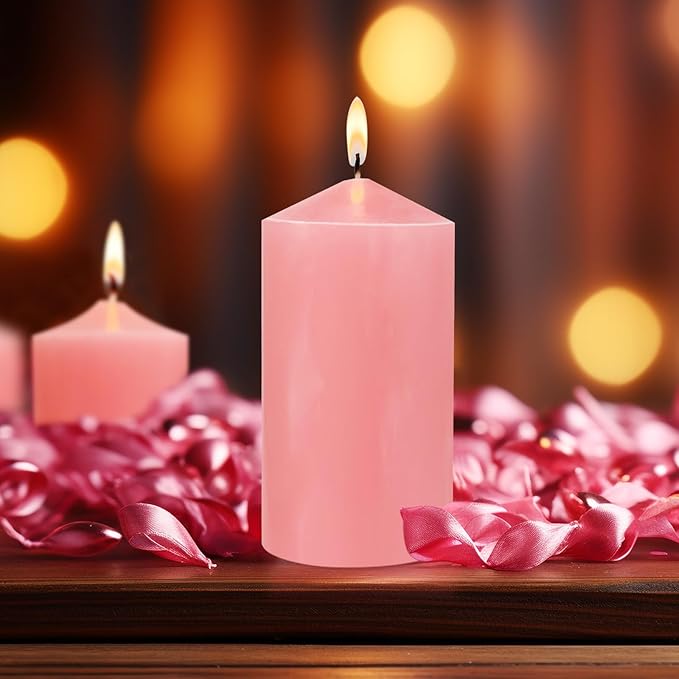 Pillar Candle 3 x 4,6 and 8 inch, Large Handmade Candle Set 3, Pink Decorative Candle for Wedding, Home Decoration, Dinner, Church