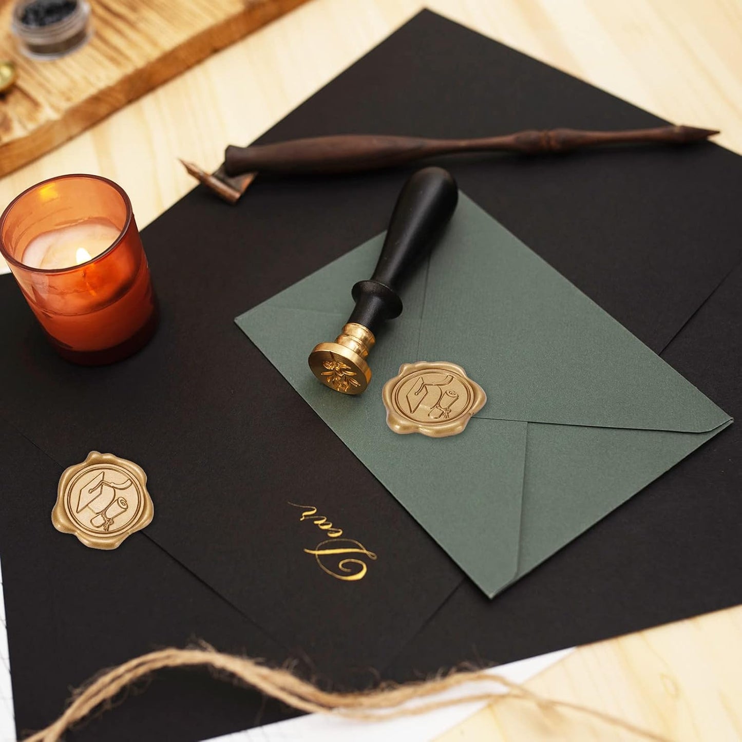 Whaline Graduation Wax Seal Stickers - 50 Pcs Gold 3D Self-Adhesive Cap Seals for DIY Invitations & Gifts
