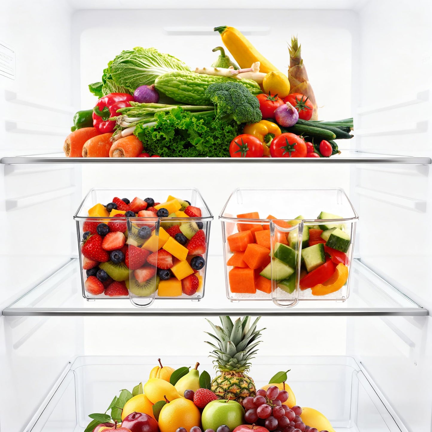 2 Set Ice Storage Bins for Freezer with Lid and Flexible Scoop, Transparent Plastic Ice Container with Pull-Out Handle Kitchen Food Storage Organizer for Home Office Fridge Kitchen