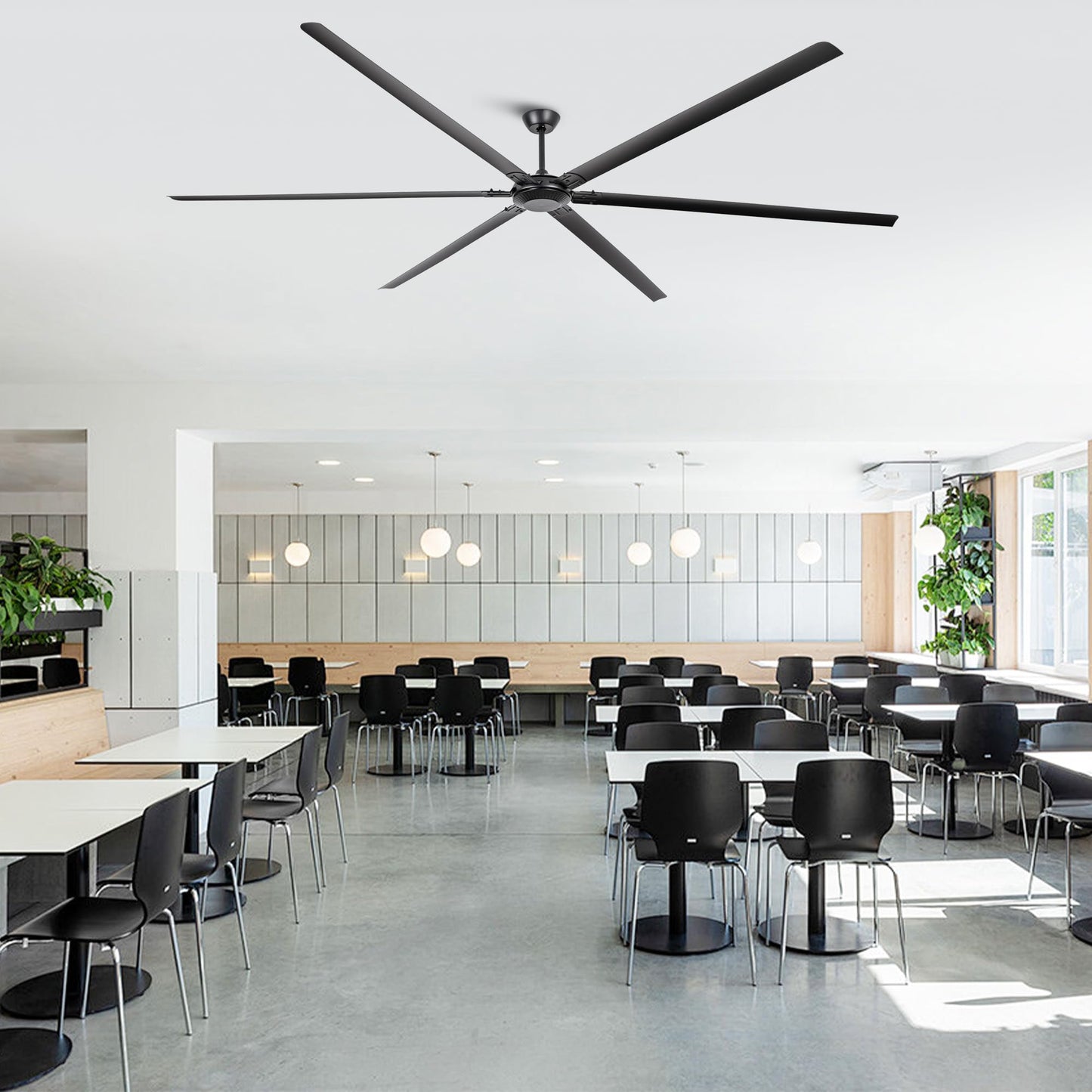 120 Inch Ceiling Fans without Lights Big Industrial Black Ceiling Fan for Shop Garage Gym, 6-Speed Reversible DC Motor Outdoor Ceiling Fans for Patios, Commercial Fan with Remote, 6 Aluminum Blades