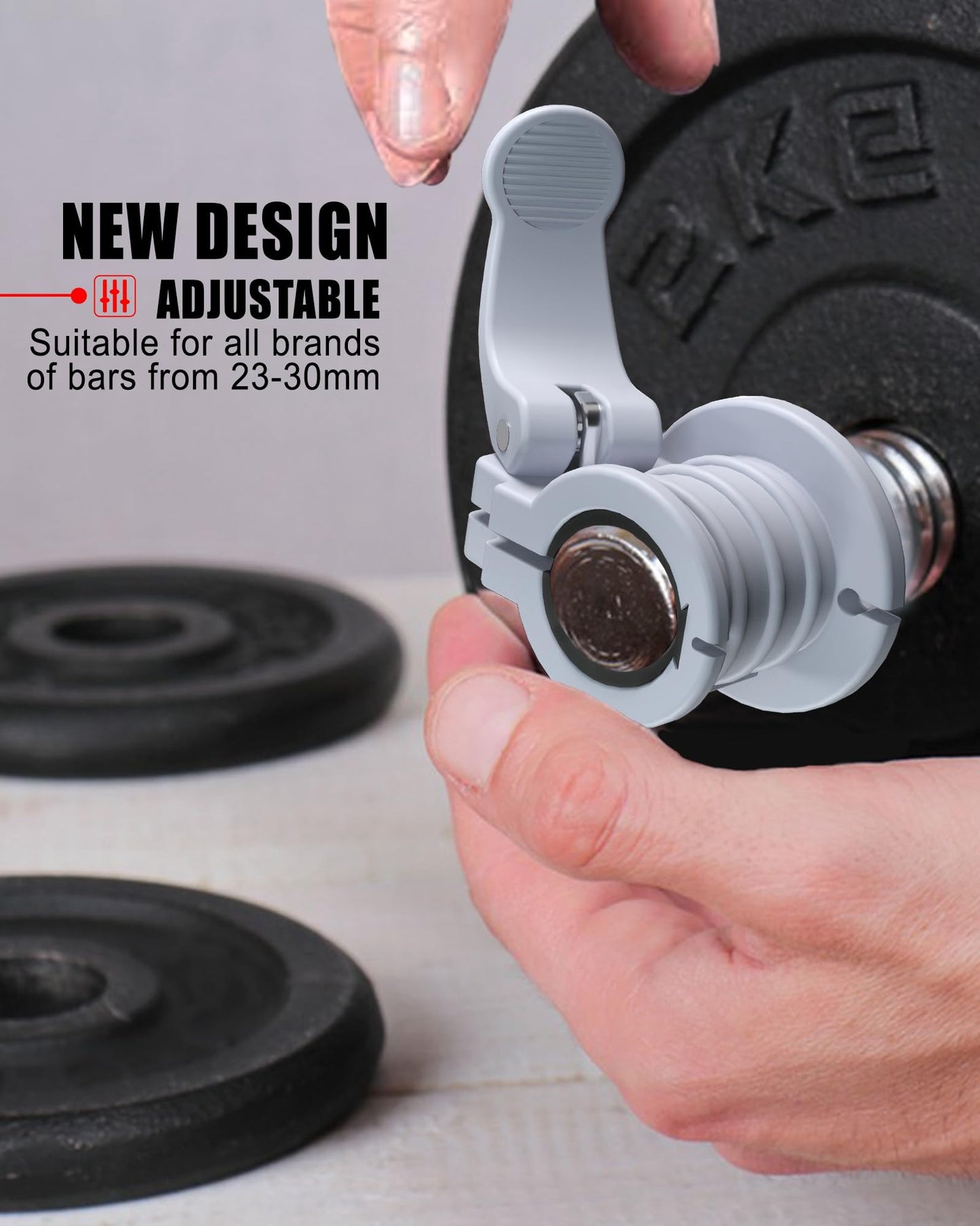ZY-HUAN Pro Barbell Clips 1 inch Barbell Clamps 0.9-1.18inch Quick Release Weight Clips for Bars Multi-Size Adjustable Olympic Barbell Clamps (Gray)