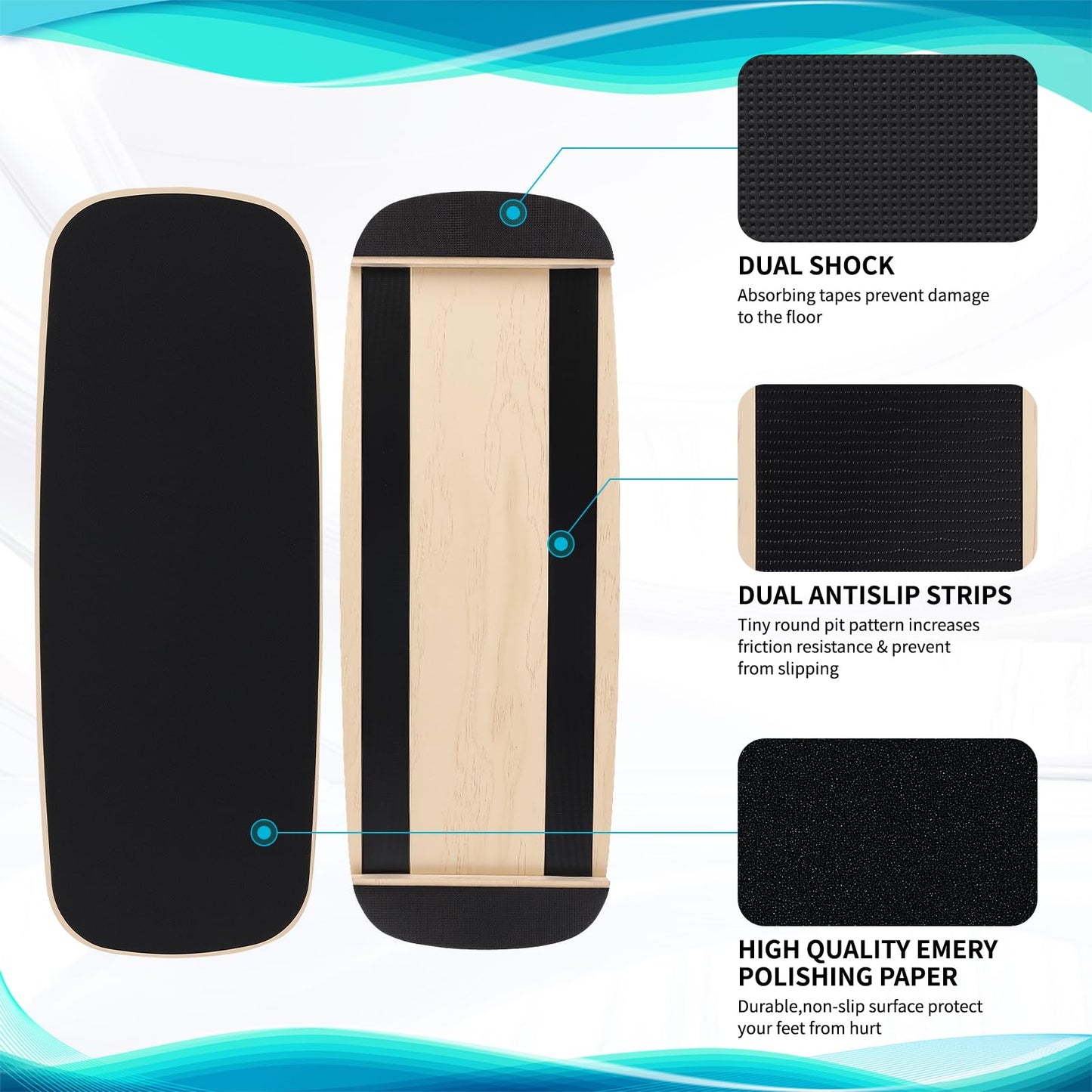 HAIZAIGUOGUO Wooden Balance Board for Adults, 350lbs Capacity Surf Balance Trainer with Anti-Slip Surface, Skateboard Snowboard Training Equipment for Core Strength & Balance Control