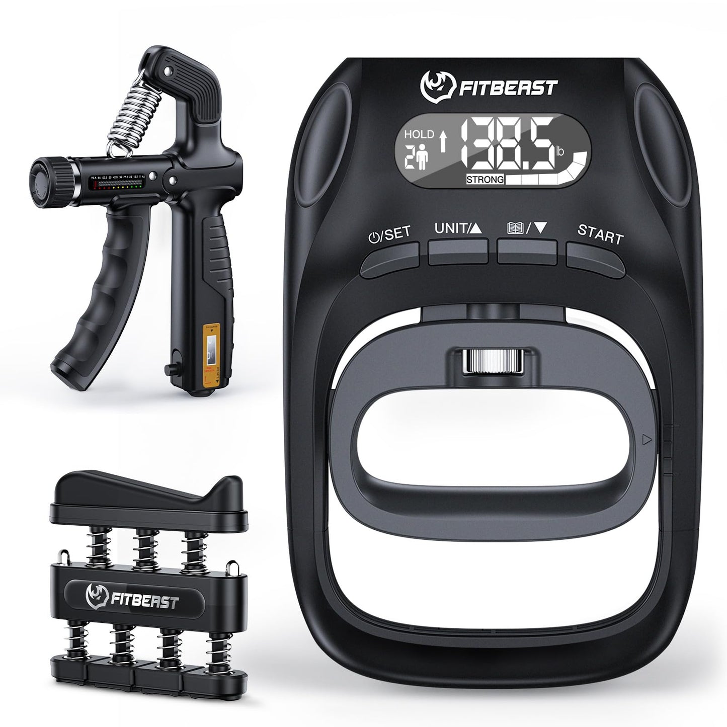 FitBeast Grip Strength Trainer Kit, Digital Grip Strength Tester with Adjustable Hand Gripper Strengthener & Finger Exerciser, Track Progress for Fitness, Rehab & Strength Building (Advanced 3-in-1 Kit)
