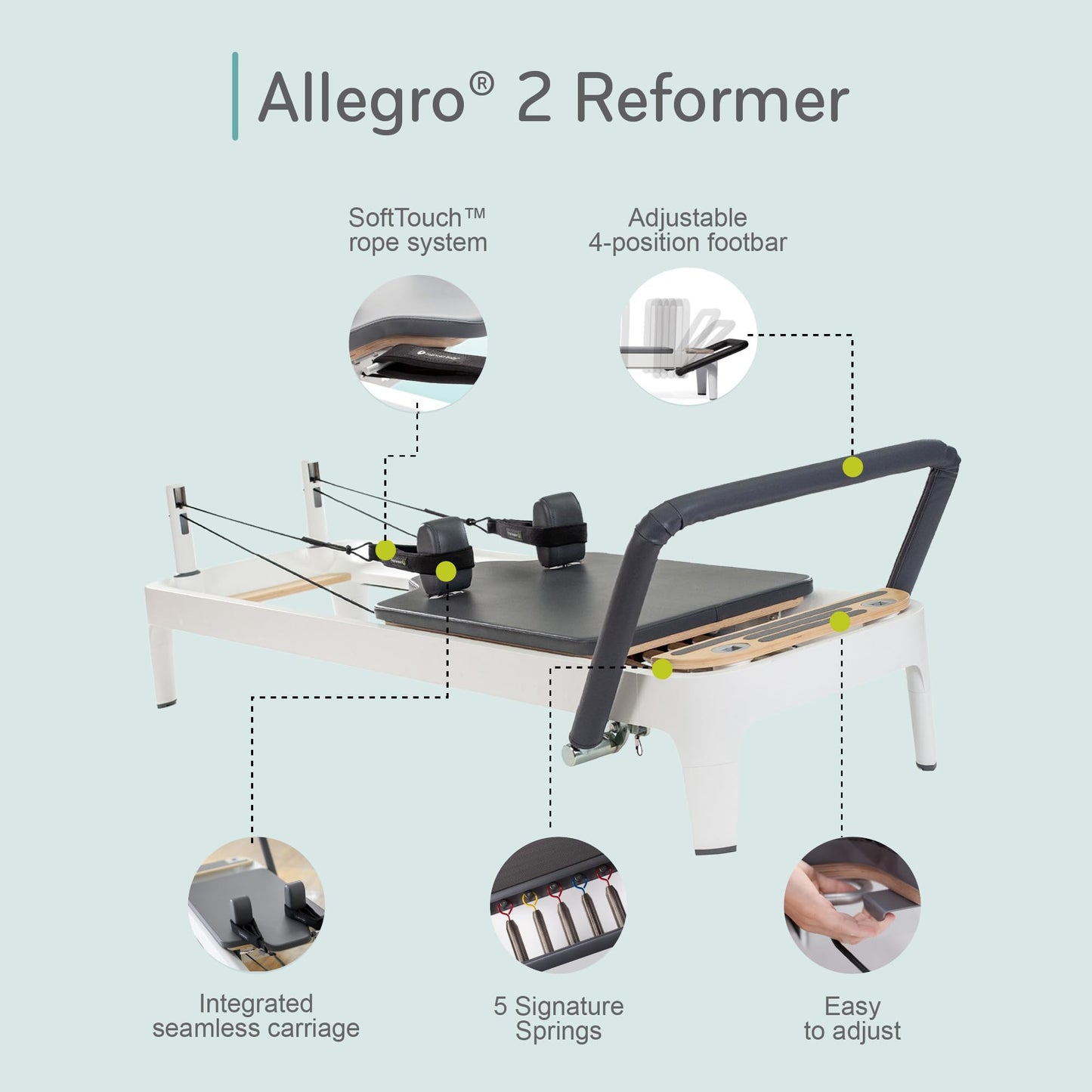 Balanced Body Allegro 2 Pilates Reformer with 14-Inch Leg Kit, Pilates Machine and Exercise Equipment, Workout Equipment for Home Gym or Studio Use, Flexibility and Strength-Training Equipment