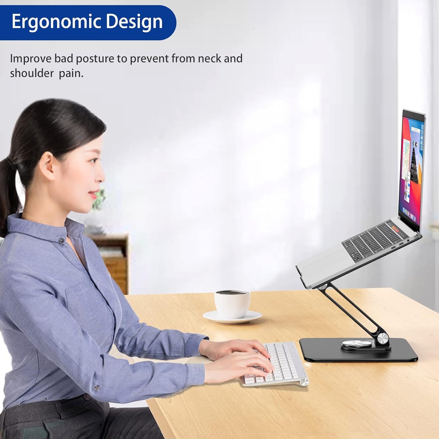 BESIGN LSX7 360 10-15.6" Laptop Stand with Rotating Base, Ergonomic Adjustable Notebook Riser, Foldable Computer Holder