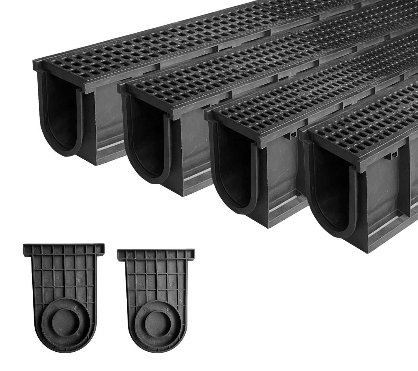 Natotela A15 Deep Profile Trench Drain System for Yard-39.4Lx6.3Wx7.8H in Channel Drain with Grates,4 Pack Total Length 157.5 in,Plastic Yard Drainage Systems for Outdoor Sidewalk Patio
