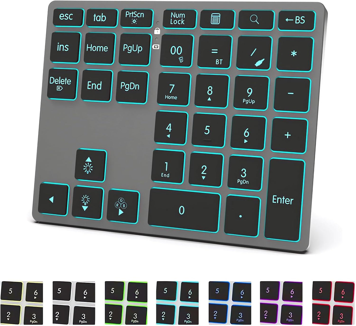 LINKEET 7-Color BT5.0/USB/2.4G 35-Key Tri-Mode Aluminum Numpad LED Backlit, Wireless Rechargeable Number Pad Scissor