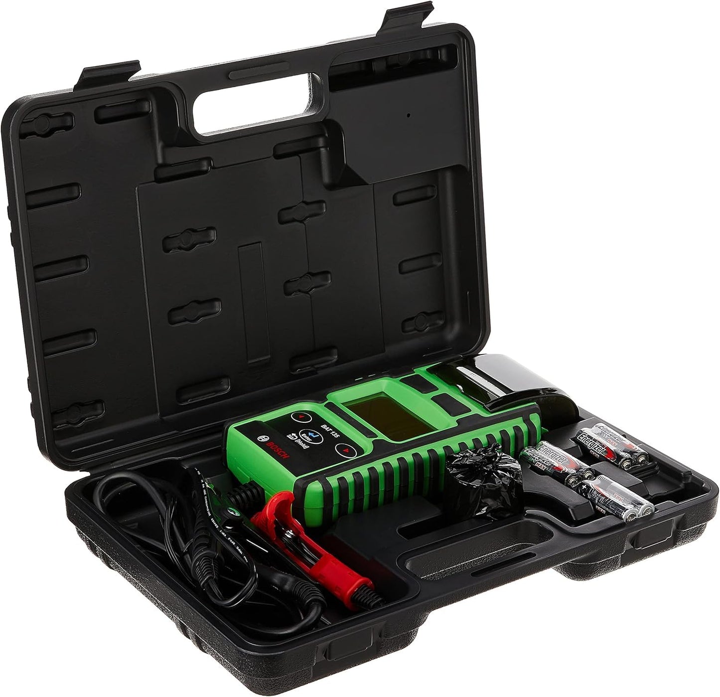 Bosch 1699200244 Bat 135 Battery and Charging System Tester with Integrated Printer, Detachable Clamps, and Storage Case for 6V and 12V Batteries and 12V and 24V Charging Systems