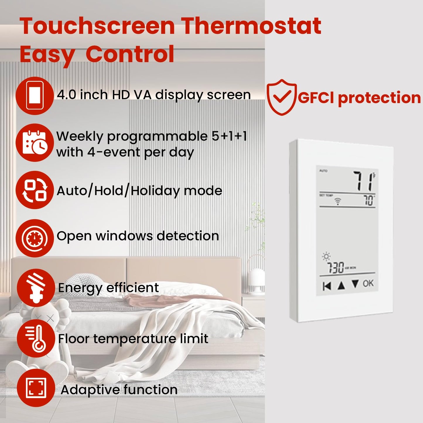 30 sqft HEATIT Warmmat Electric Radiant Self-adhesive Floor Heat Heating System & ET-72 Thermostat & Alarm Monitor