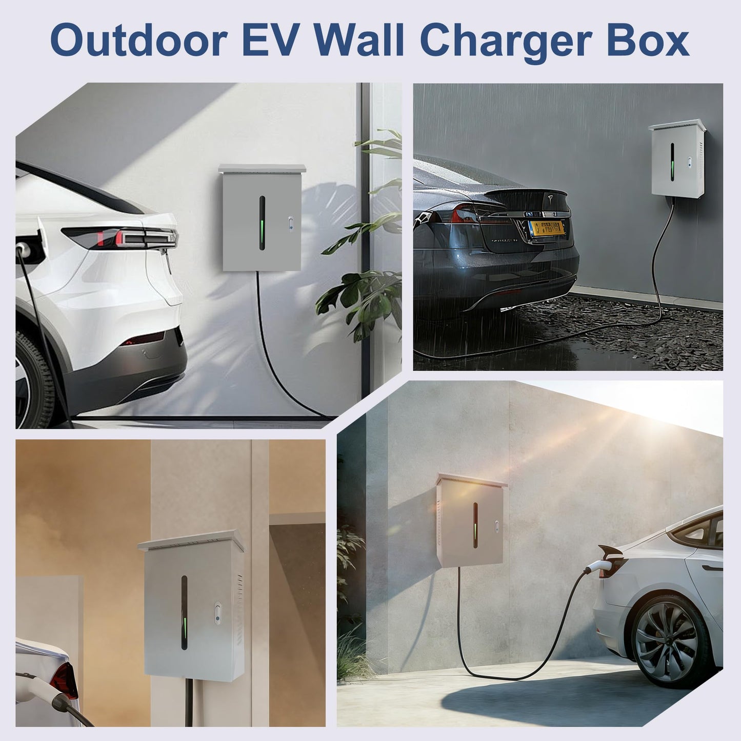 EV Charger Cover for Tesla Wall Charger, Outdoor EV Charger Box with Two Sizes of Cable Entry Ports, Compatible with Multiple Chargers, Lockable, Waterproof and Dustproof, 23.6 x 16.9 x 8.3''