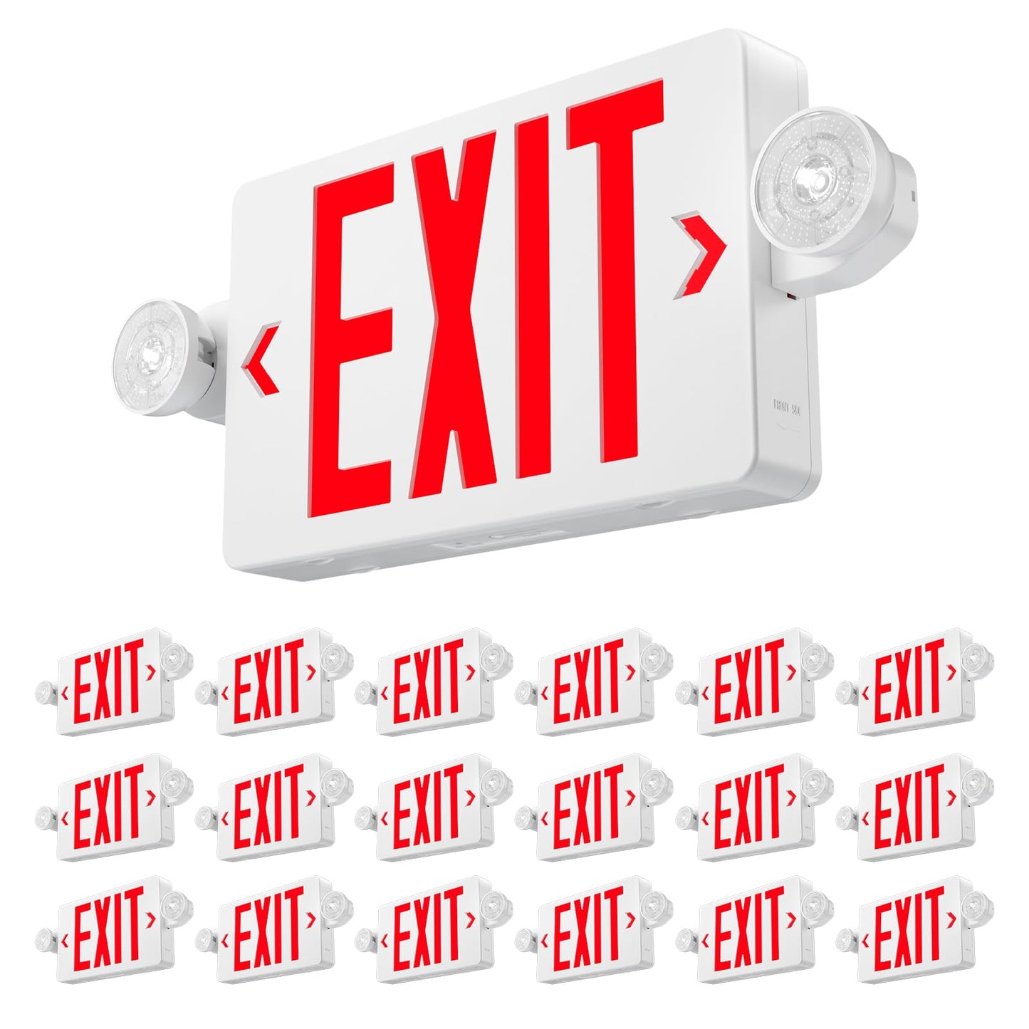 Amico 18 Pack Red Exit Signs with Emergency Lights, Commercial Grade 94V-0 Fire Resistant, Two LED Adjustable Heads, 90-Minute Battery Backup, ETL Certified 120/277V, Wall or Ceiling Mount