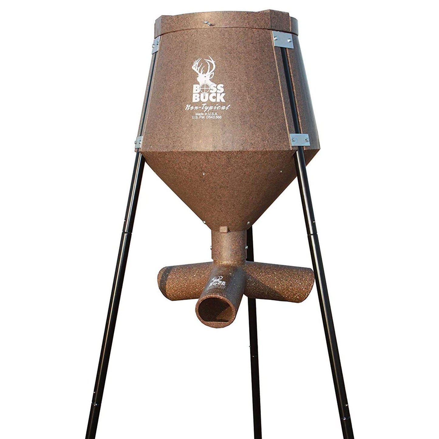 Boss Buck Gravity Deer Feeder for Game & Hunting w/Adjustable Flow, 200 lb Corn Capacity - All-Season Automatic Wildlife Feeding System with 75-Inch Galvanized Legs and 3-Way Feed Ports