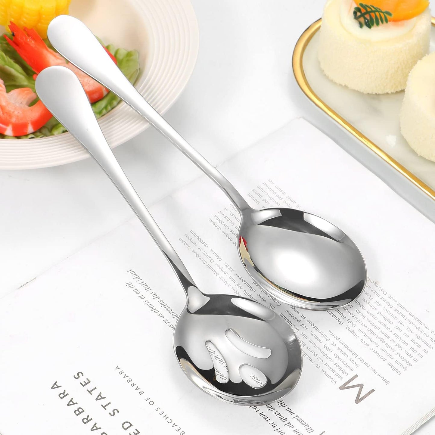 Polished Stainless Steel Serving Utensils Set - 8-Piece Buffet Serving Set with Spoons, Fork, Ladle & More