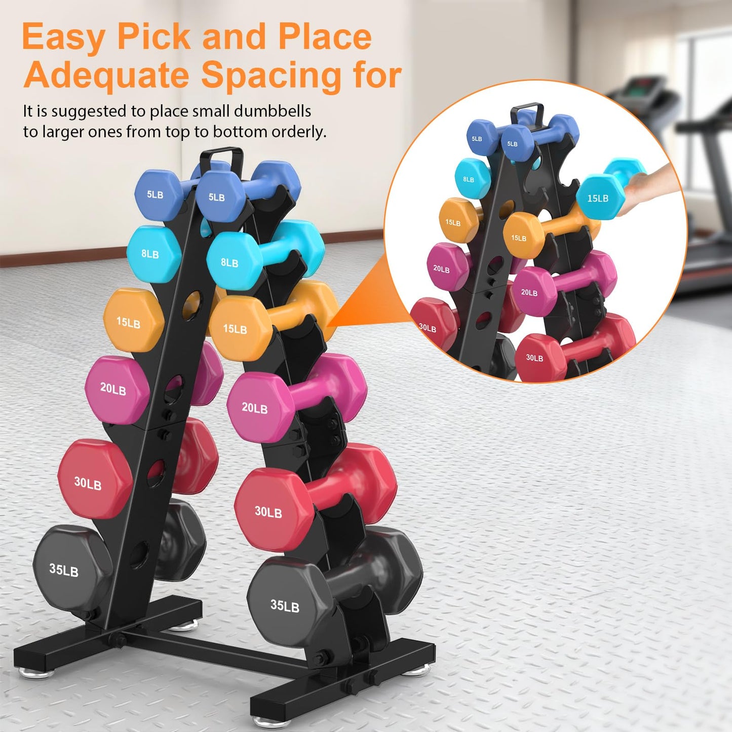 TomCare 6 Tier Dumbbell Rack Stand Only, Weight Rack for Home Gym Metal Compact A-Frame Dumbbell Stand for Dumbell Set (5-35 LB), Weight Storage Holder with Handle (Dumbells not Included)