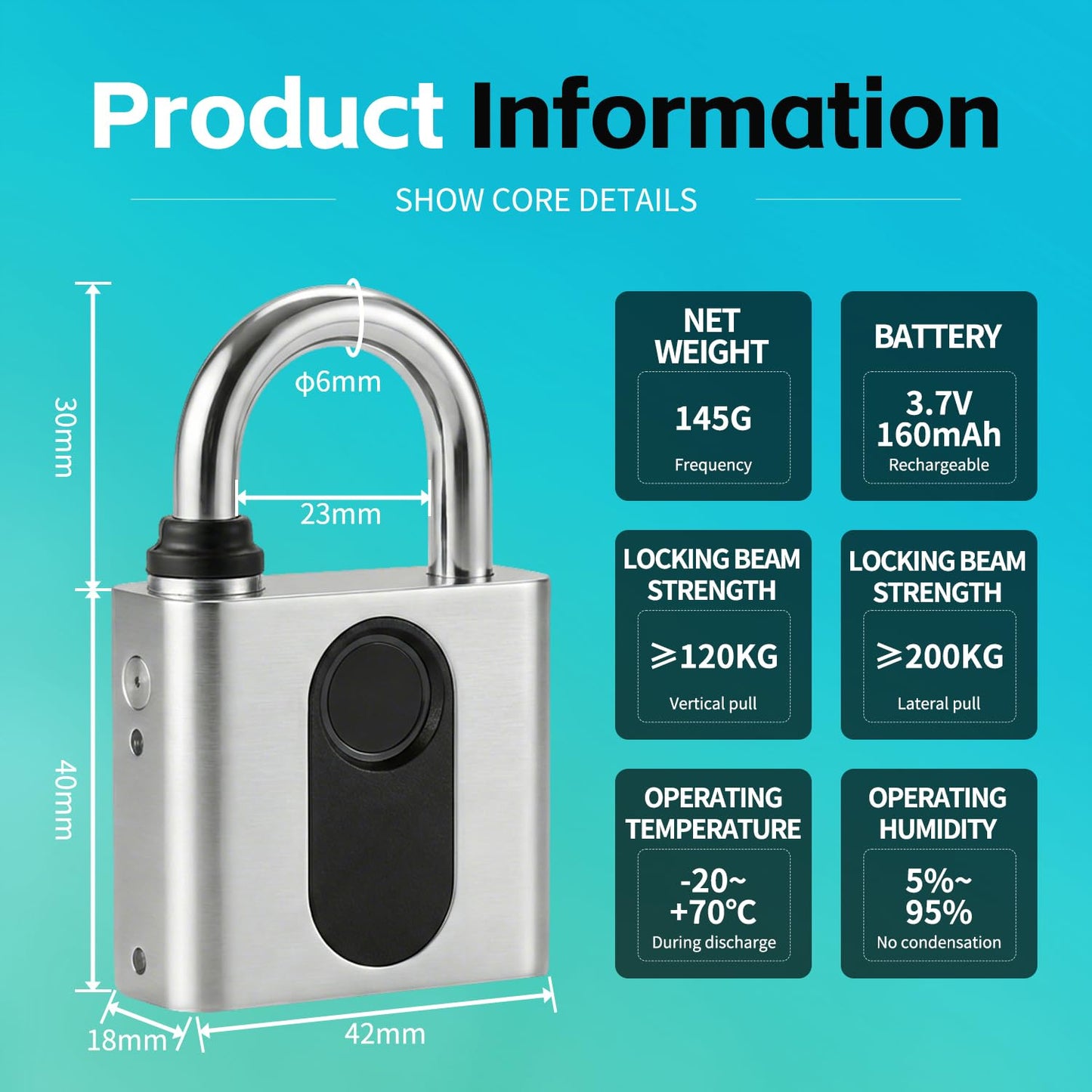 OKLOK Fingerprint Padlock with Remote Authorization Smart Pad Lock for Outdoor Courtyard Warehouse Doors Anti-Theft Gym Locker Lock (Small)