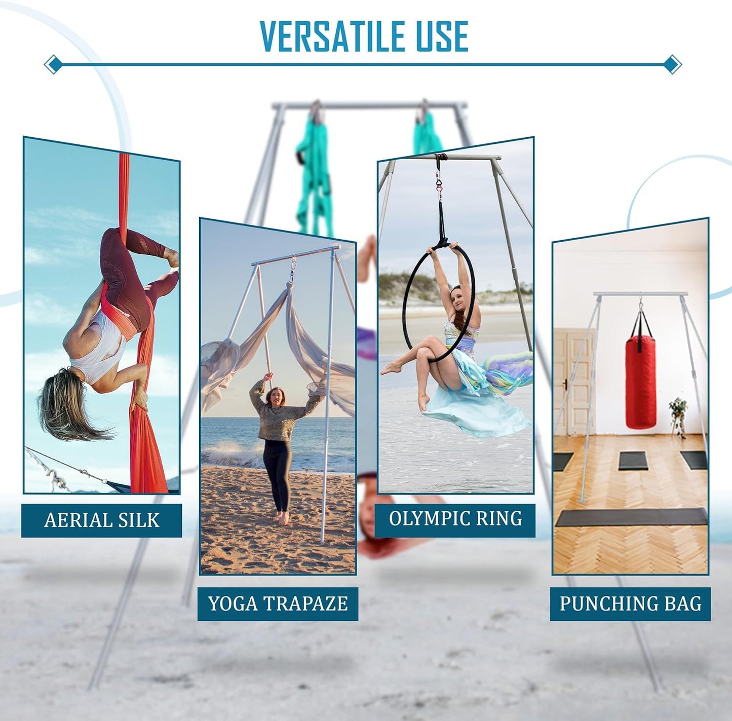 FEBTECH - 5.3 Ft Aerial Yoga Stand Frame - Support Up to 550 LBs for Indoor & Outdoor - Perfect Yoga & Gymnastics Equipment Stand for Hooks, Lyra, Hammocks, Silk, Punching Bag