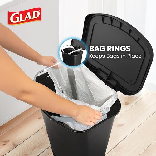 Glad 13 Gallon Trash Can - Hands-Free Plastic Kitchen Waste Bin with Odor Protection | Black