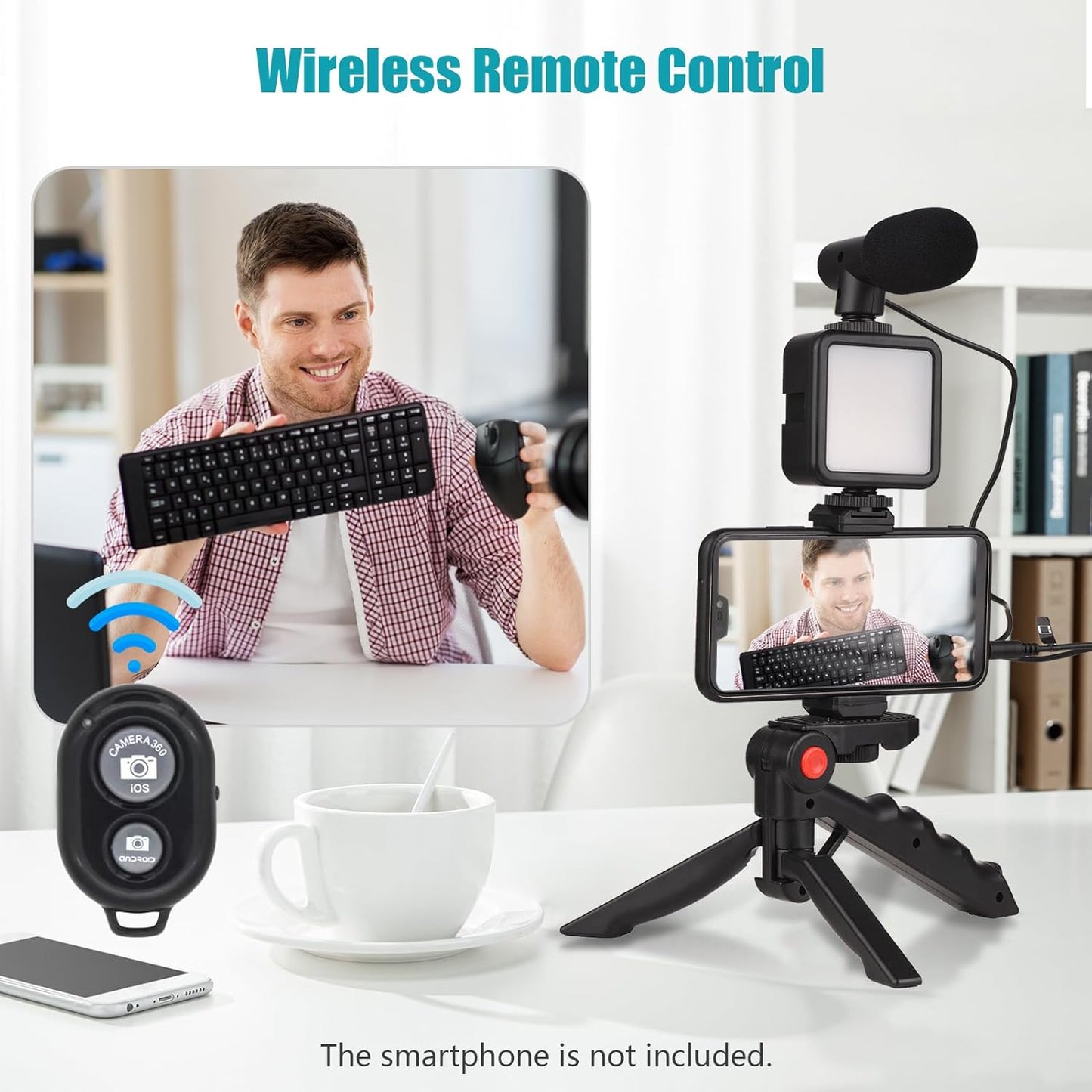 Andoer Smartphone Vlog Kit Mini LED Video Light + Cardioid Microphone + Extendable Phone Clip + Tripod with Adjustable