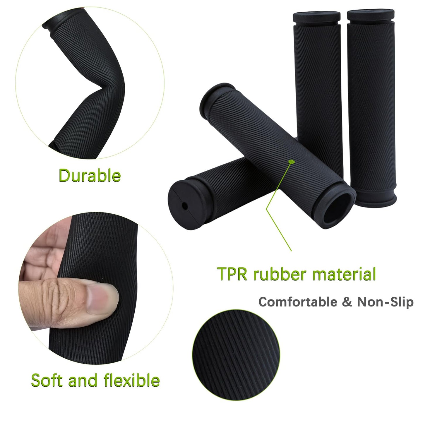 TIKBRO Bike Handlebar Grips 2 Pairs Comfortable Anti-Slip Rubber Mountain Bicycle Handle Grips for MTB BMX