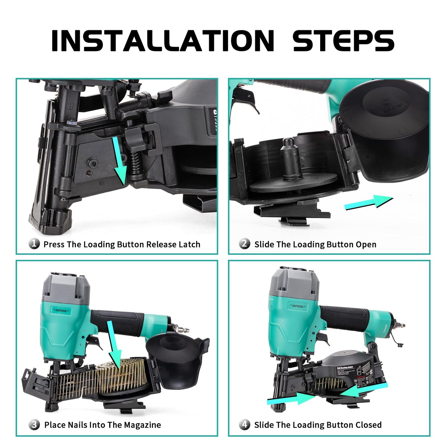 DOTOOL Roofing Nailer CN45C 15 Degree 3/4-Inch to 1-3/4-Inch Roofing Nail Gun Pneumatic Coil Nailer 120 pcs Load Capacity